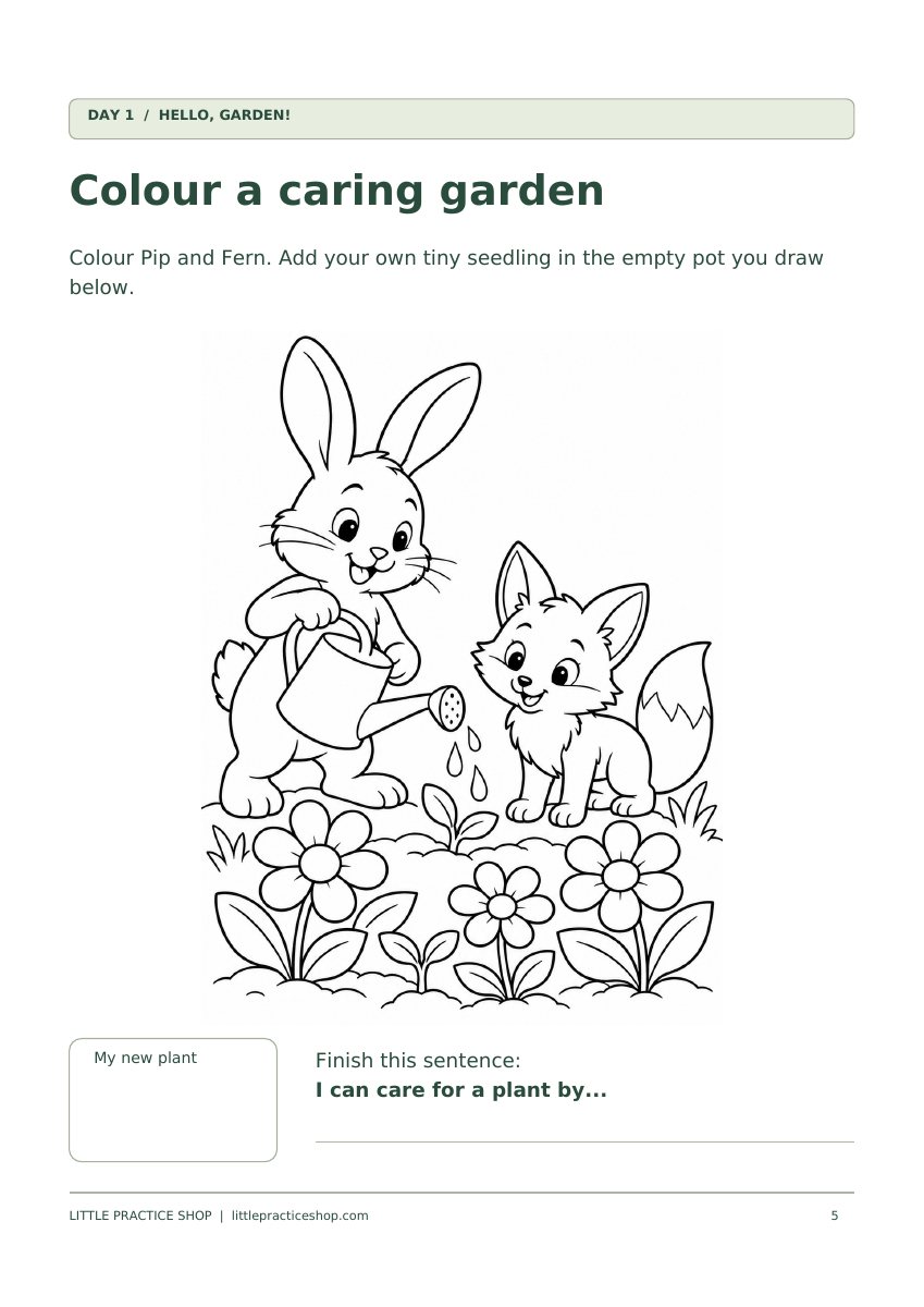 Activity layout preview for 7 Days of Garden Adventures